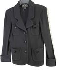 St. John Caviar Santana Knit Blazer Jacket Women 6 Black Button Pockets Old Money Photo 11