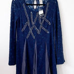 Free People Nwt ‎ blue sheer lace beaded bell sleeve witchy dress Photo 0