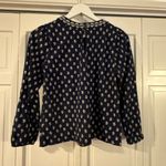 Old Navy  blue printed embroidered neckline blouse size small Photo 8