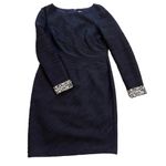 Eliza J Blue Ruched Long Sleeve Rhinestone Cuff Sheath Dress Photo 6