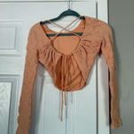 ASTR  The Label Coral Orange Crinkled Crop Top Sexy Tie Back Photo 2