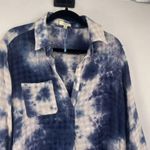 Kori America Womens Tie Dye Line Blend Button Down Shirt Blue White Tunic Medium Photo 5