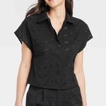A New Day Women's Short Sleeve Eyelet Camp T-Shirt - ™ Black M Photo 0