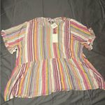 Andree by Unit  Pink and Orange Puff Sleeve Peplum Blouse Photo 0