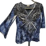 Chico's  Rhinestone Tie Dye Flared Sleeve Top Womens Size 1 M / 8 Multicolor Photo 2