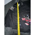Bershka  Embroidered Black Denim Jacket Floral Raw Hem Size Small Photo 6