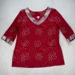 Calypso St. Barth  Tunic Sequin Embellished Red Ethnic Pakistani Blouse Size M Photo 0