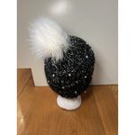 Betsey Johnson  Hat Beanie Womens One Size Black Faux Fur Pom Pearl Metallic Photo 3