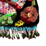 VTG Hand Beaded Velvet Crossbody Evening Bag Beaded Fringe Small Size 7X5 Floral Black Photo 2