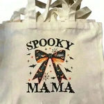 Handmade Spooky Mama Bow Halloween Holiday Canvas Tote Bag 17”x14” Photo 0