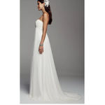 David's Bridal NWT  Ivory Empire Crinkle Chiffon Gown with Lace Applique Size 10 Photo 9