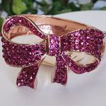 Rose Gold Hinge / Clamper Bracelet Fuschia Pink Crystal Bow Design New Photo 2