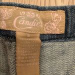 Candie's Vintage Asymmetrical Denim Skirt Pink Satin Bow Mermaid Jean Fray Y2K Photo 2