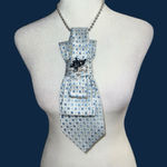 “Dainty Dapper”Elegant Blue Patterned Women's Tie Necklace with pretty brooch Photo 1
