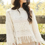 Ellison Sweater Cream Fringe Trim Women’s Large L/S Boutique Boho Knit NWT Photo 0