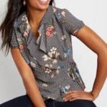 Sugar High  Gingham Floral Ruffled Wrap Blouse Womens L Romantic Flutter Sleeve Photo 1