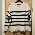 French Connection  Essentials White and Black Striped Pullover Sweater Medium Photo 0