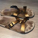 Birkenstock BIRKI'S BY WOMEN'S Sz 38 7 COPPER BROWN CRISSCROSS SLIDES SANDALS Photo 5