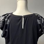 Ann Taylor Blouse Top Black White Embroidered Floral Cap Sleeve Blouse L Photo 3