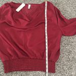 Glam NWT Cowl Neck Banded Bottom Red Satin Blouse Sz L Photo 7