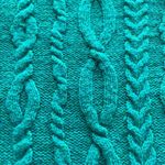 Loft Large Blue-Green Cotton Blend Crewneck Cableknit Sweater Photo 2