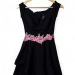 B Darlin  Black Off-Shoulder Mini Dress 3/4 Pink Floral Waist Embroidery Photo 3