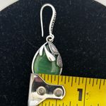 Natural Stone Huge Retro Emerald Green Cat Eye Silver Hook Earrings Photo 4