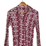 Sunny Leigh  Women Red White Geometric Print Button Down Long Sleeve Shirt Top S Photo 1