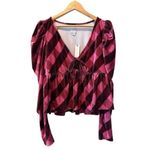 Anthropologie  Maeve Velvet Babydoll V-Neck Top Pink Multi Gingham Size XL NEW Photo 1