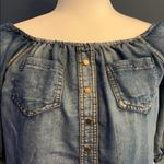 Of the shoulder denim 3/4 sleeve shirt Blue Photo 1