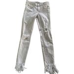 ZARA Jeans Women 4 White Raw Frayed Hem High Rise Skinny Denim Distressed Photo 1