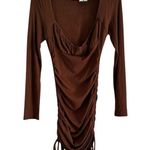 Princess Polly  Brown Neive Long Sleeve Ribbed Ruched Mini Dress Size 6 Photo 3