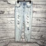 American Eagle Mom Jeans High Waisted High Rise Ripped Light Wash 6 Blue Photo 1