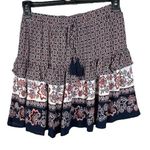 Blue Rain Medium Mini Skirt Floral Tasseled Tiered Elastic Waist Pull-On Multi Photo 0