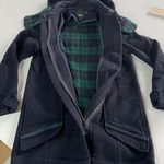 ASOS Coat Womens 4 Blue Green Plaid Hooded Pom Pom Jacket Wool Blend Photo 7