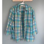 Alfred Dunner Women's Green Plaid Pattern Quarter Sleeve Button Down Top Size 16 Photo 0