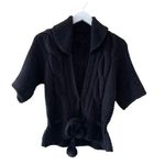 Black Knit Open Front Tie Snap Button Closure ¾ Sleeves Sweater Women’s Cardigan Size M Photo 6