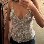 ZARA Silver Sequin Wrap Top Photo 0