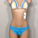 PilyQ  Romance & blue crochet bikini set. M-top/L-bottom NWT Photo 0