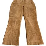 MARGARET GODFREY TAN SUEDE WHIP STITCH W/FLORAL DESIGN FLARE LEG PANTS (10) Photo 0