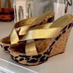 Beverly Feldman Platform Sandals Gold Leopard Womens 6 Wedge Photo 3