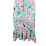 Vintage‎ Avon Teal Pink Floral V Back Midi Dress With Mermaid Ruffle Bottom Hem Size 8 Photo 7