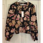 Maison D’Amelie NWT black floral puff sleeve sweater size small Photo 1