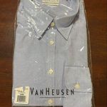Van Heusen For Her Blue Crystal Striped Long Sleeve Button Up Shirt Sz L NWT Photo 0