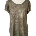 Anthropologie silver metallic short sleeve top size S Photo 0