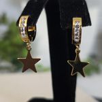 Gold Stainless Steel Huggie Hoop Earrings With Dangle Star Photo 1