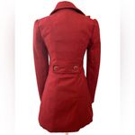 Say What? Red double-breasted ruffle coquette romantic feminine wool blend pea coat XS Photo 1
