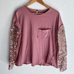 Free People Celine Sequin Long Sleeve Tee Pink Sz XS Oversized Photo 1