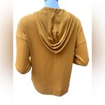 Pink republic  Womens Medium Gold Ribbed Long-Sleeved Lace Up Hooded Shirt Photo 2