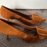 Manolo Blahnik Maysale Suede Buckle Kitten Heel Pumps Cognac Brown Size EU 38 Photo 5